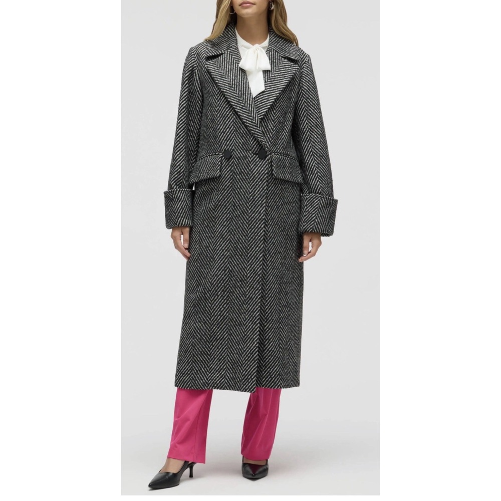 NVLT Oversize Chevron Double Breasted Coat Black White Cuffed Size XS